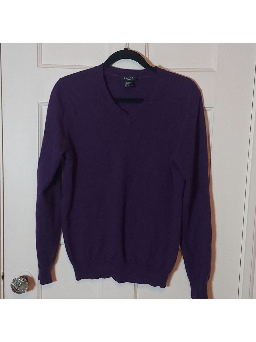 Forte Cashmere Mens 100% Cashmere V-Neck Sweater In Purple Size Small